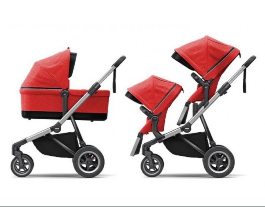 Thule sleek коляска для погодок, двійні червона. 2 люльки + 2 прогуля
