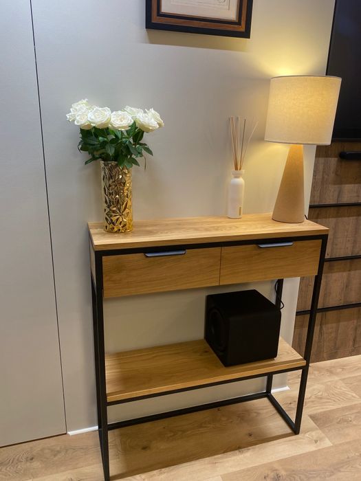 Konsola dębowa toaletka loft z szufladami, lity dąb