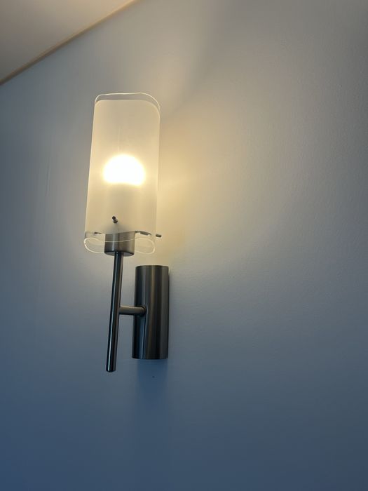 Candeeiro de vidro e aço inoxidavel! Otimo estado