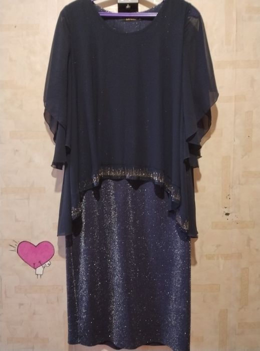 Вечернее платье. Трикотаж с люрексом + шифон. Размер 52. Цена 600грн.