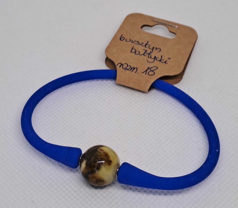 Bransoletka bursztyn bałtycki kulka mleczno-brudaskowa silikon #219