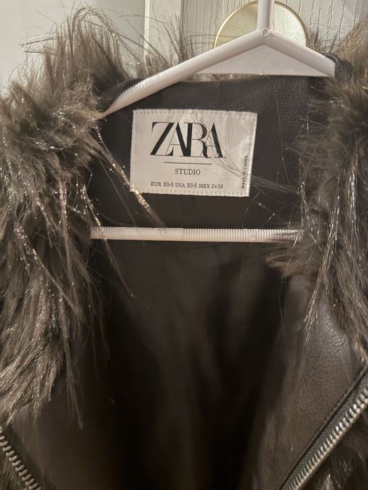 Zara kurtka bomberka z efektem futra xs-s brąz