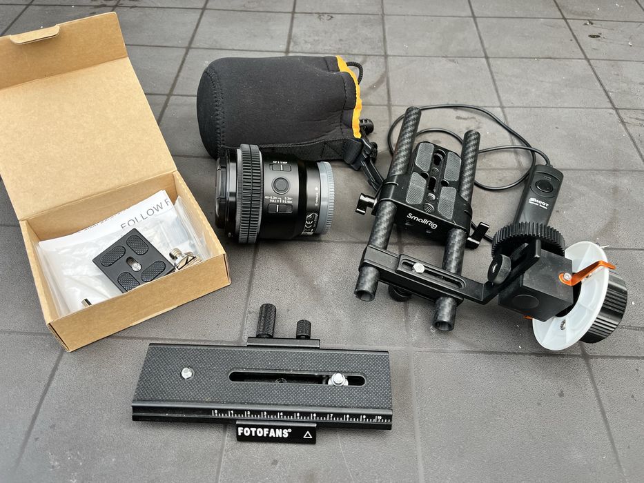 Obiektyw makro Sony 50 mm 2.8 pelna klatka, follow focus, remote switch i small rig