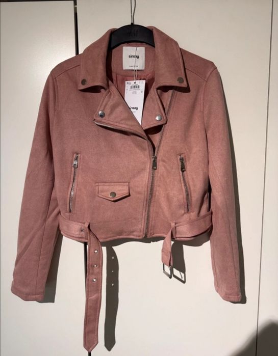 Sinsay kurtka ramoneska zamszowa pudrowy róż M