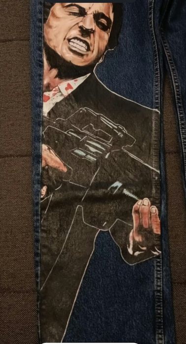 Spodnie Jeans Ręcznie Malowane Scarface Tony Montana Unikat