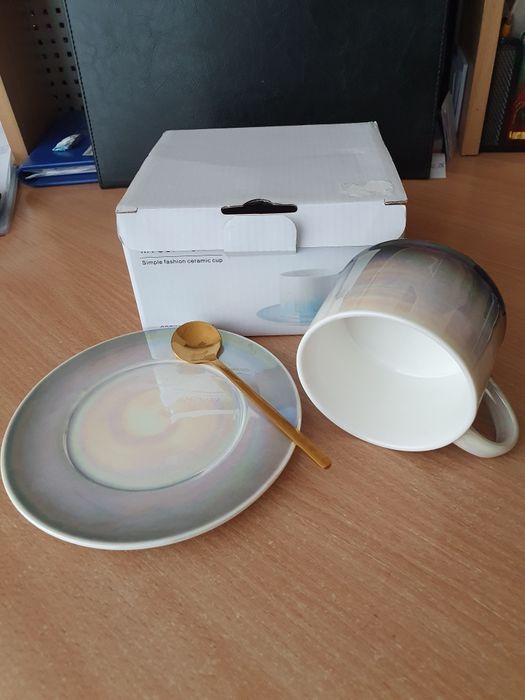 Керамічна чашка з блюдцем ложка кераміка