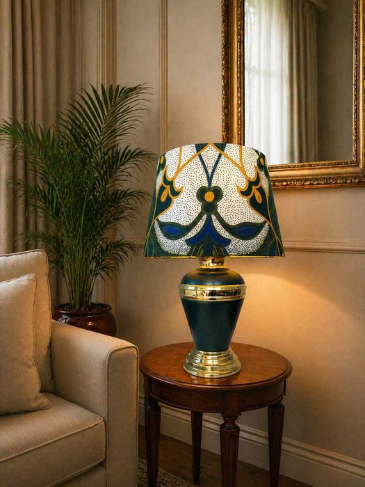 Duża salonowa lampa Vintage w kolorach zieleni i złota lata 70-te