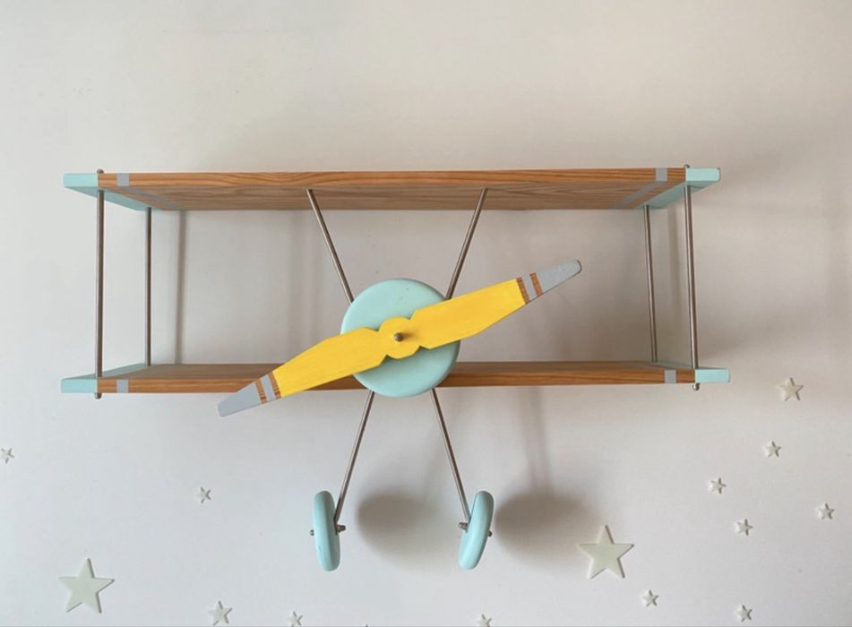 Prateleira Avioneta Azul/ Amarelo Xadrez às Riscas - Excelente Estado