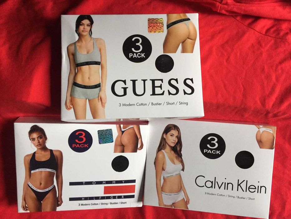 3pak CK Majtki Stringi Damskie Calvin Klein Guess Tommy S M L XL