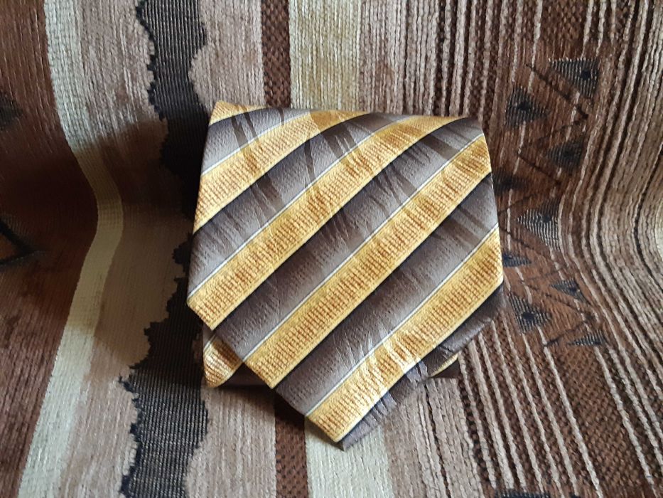 Купити Краватка Kerisi, широка, жовто-коричньова, в полоску, 100% шовк