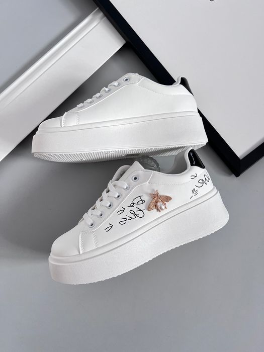39 Sklep nowe białe sneakersy damskie na grubej podeszwie