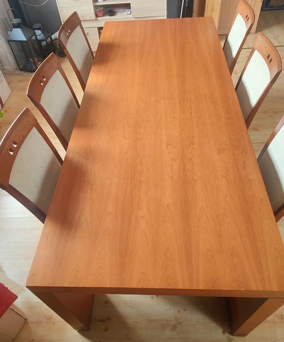 Solidny duży stół z litego drewna 200 cm + 6 krzeseł / Zestaw do jadalni