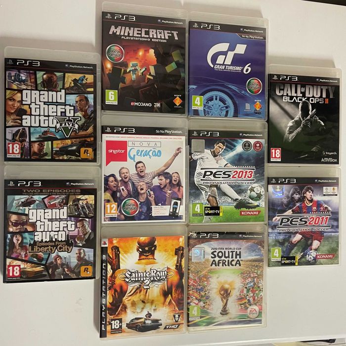 PS3 Super Slim 500GB + 10 jogos (GTA V, Minecraft) + comando e cabos