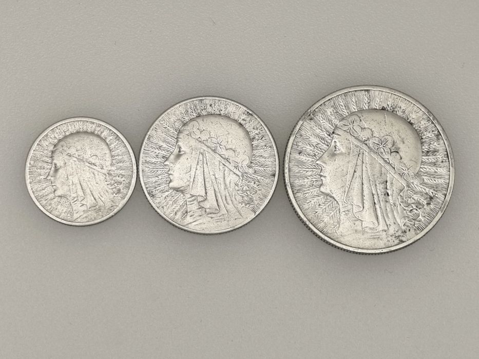 Zestaw 10 zł 5 zł 2 zł głowa kobiety 1932-1933