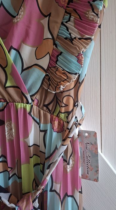 Sukienka midi M 38 kwiaty plisowana