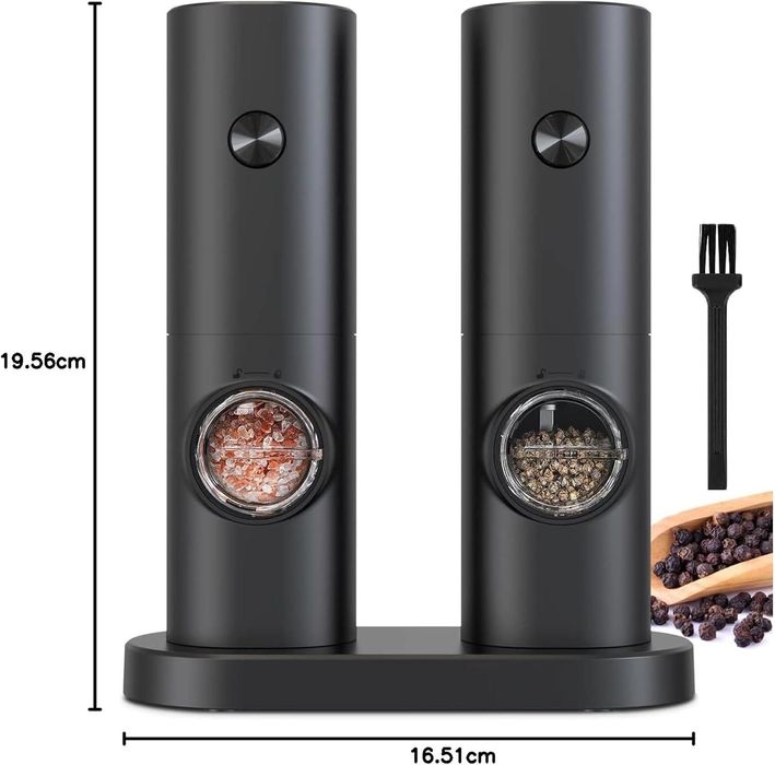 Młynki premium czarne zestaw 2szt na baterie podstawka światło lampka