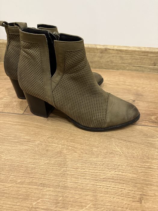 Skórzane jesienne botki na obcasie rozm. 36