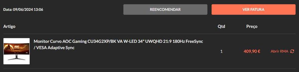 Monitor Curvo UltraWide 34'' 180Hz AOC
