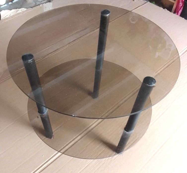 Stolik okrągły- ciemne szkło- podwójny