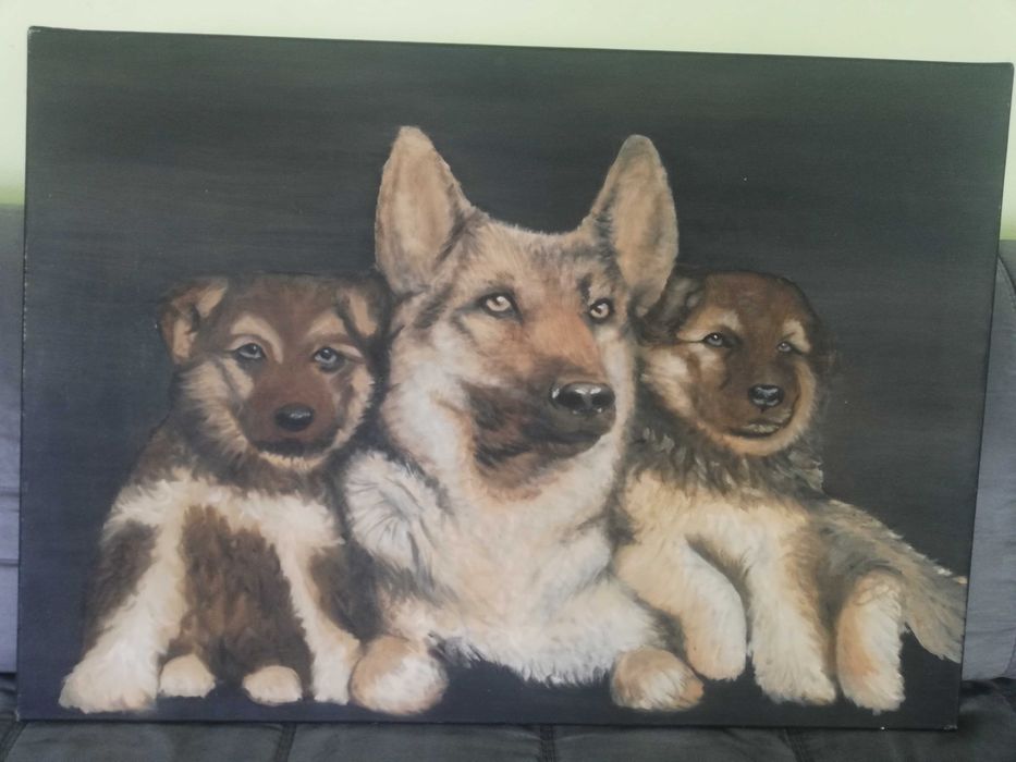 Duży obraz psy owczarek niemiecki wilczur szczenięta, pies na płótnie