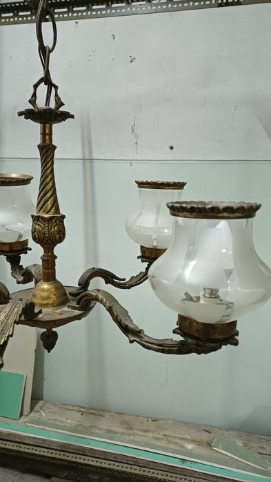 Candeeiro antigo de teto 5 tulipas