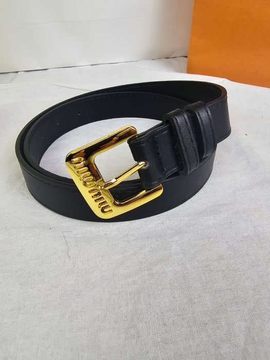 Pasek damski czarny MiuMiu złota klamra