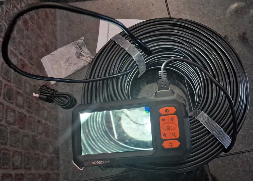 Camera de inspeção 100M com monitor LCD cabo semi rigido USB bateria