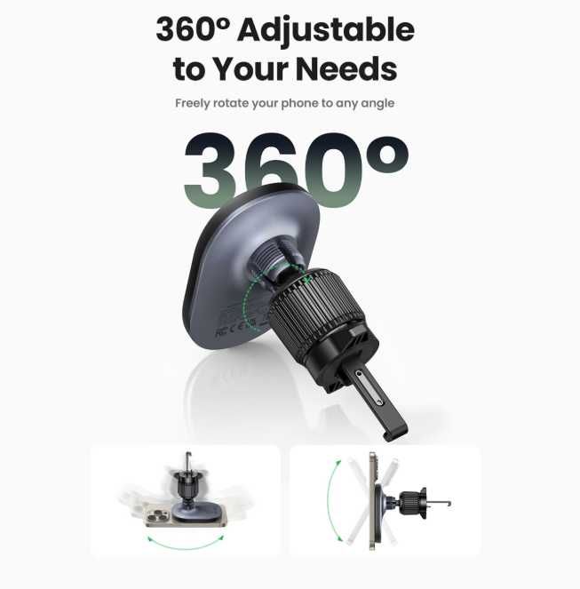 Ugreen Bezprzewodowa ładowarka uchwyt magnetyczny czarny