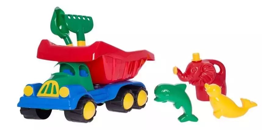 Samochód duży z dodatkami do piasku i konewką. Nowy Produkt