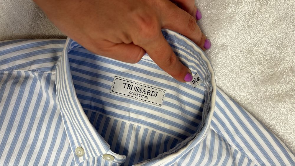 Trussardi koszula w paski niebieskie 38 M modna biznesowa