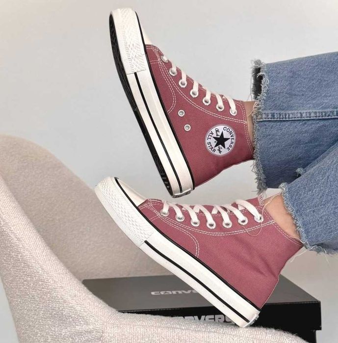 Женские кеды Конверс бордовые высокие Converse All Star вишневого цвет