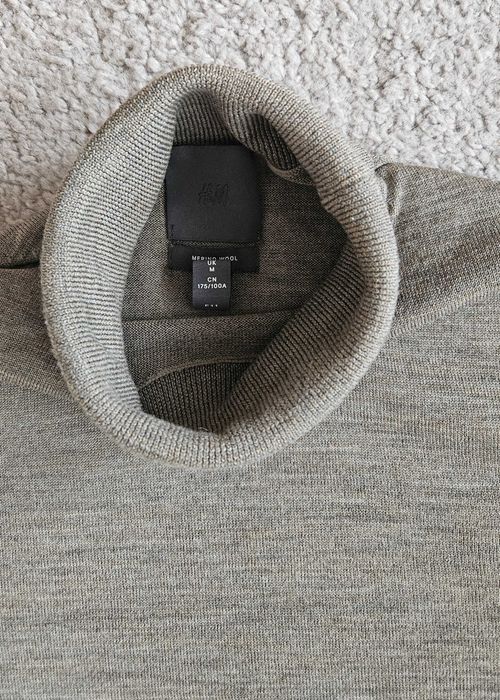 Golf H&M Premium beżowo-szary melanż, 100% wełna merino, roz. M
