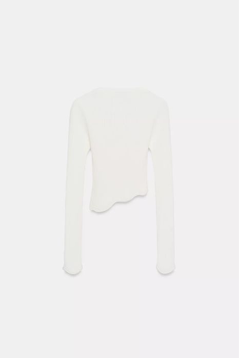 Білий лонг лонгслів в рубчик з асиметричним низом від zara xs s m l / белый лонг лонсглив в рубчик с ассиметричным низом зара