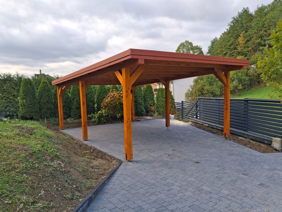 Wiata garażowa drewniana carport zadaszenie tarasu garaż