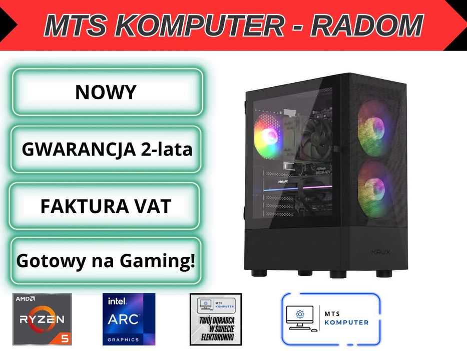 Komputer do gier Ryzen 5600 | Arc B570 10GB | 16GB RAM | Gwarancja 24M