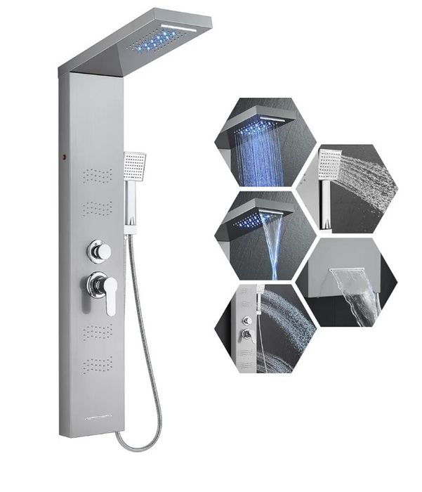 Panel prysznicowy LED, 5-funkcyjny system prysznicowy KEOKBON z deszczownicą