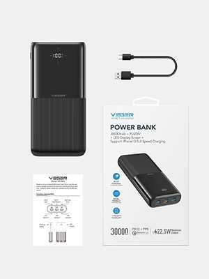 VIYISI Power Bank 30000 mAh, 22,5 W PD QC 3.0, com 3 entradas-4 saídas