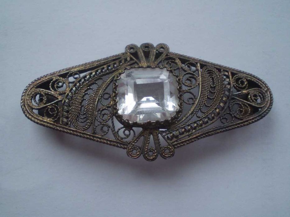 Серебряная Брошка СССР Уральские русские самоцветы Горный хрусталь