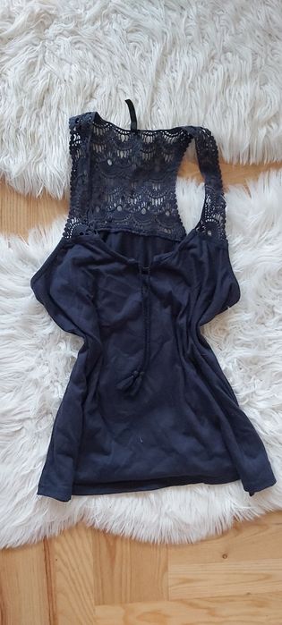 Koszulka bokserka wiskoza boho koronka frędzle  cropp