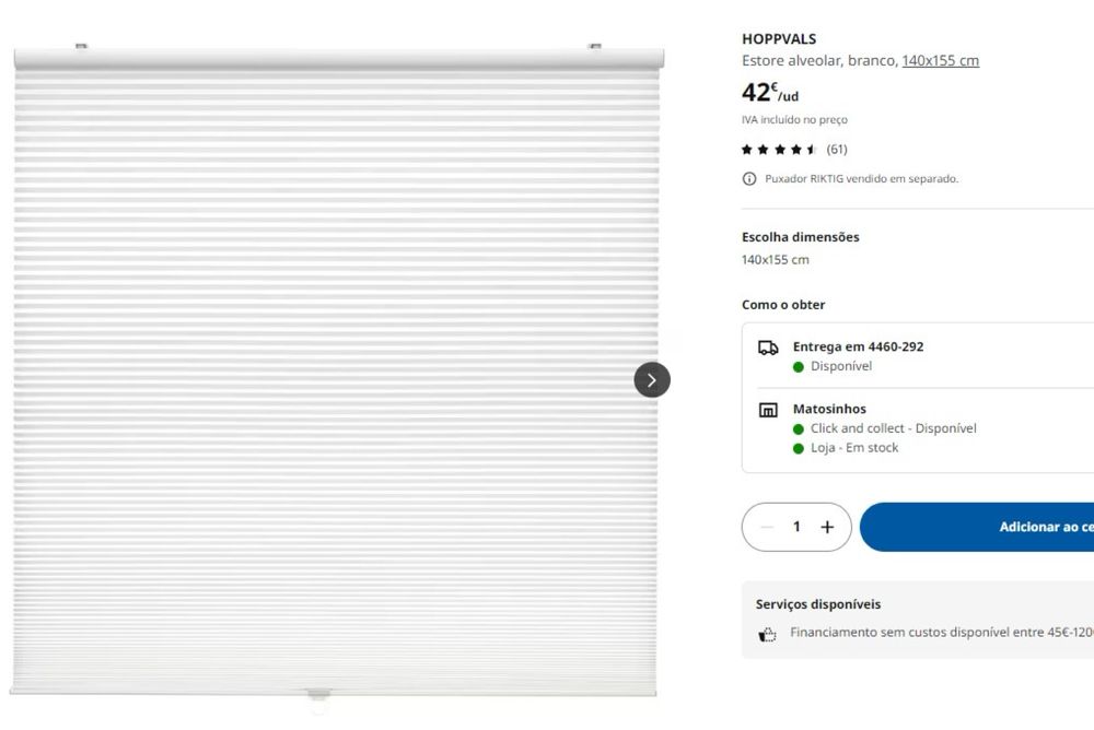 Estore alveolar, branco, 140x155 cm