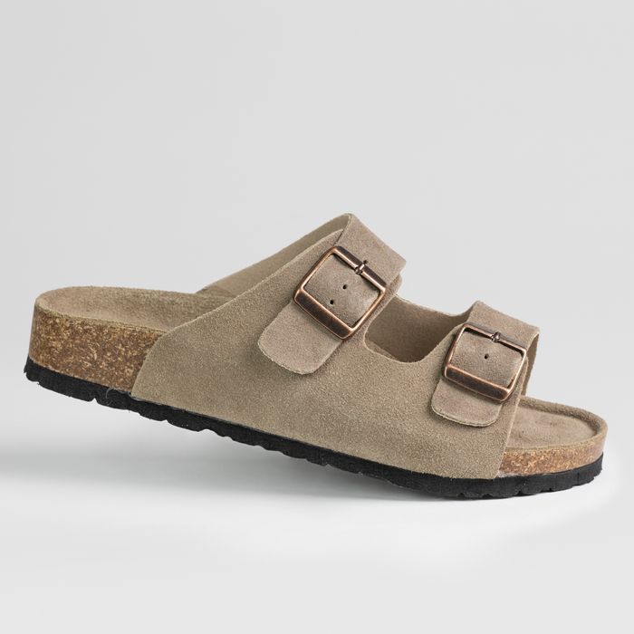 Klapki damskie casual skóra naturalna zamszowa khaki 40