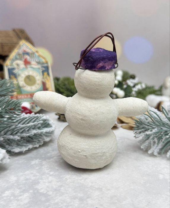 Антикварная редкая ёлочная ватная игрушка, Снеговик, СССР