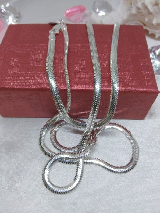 Piękny srebrny łańcuszek taśma Żmijka, srebro 925, dł. 60 cm