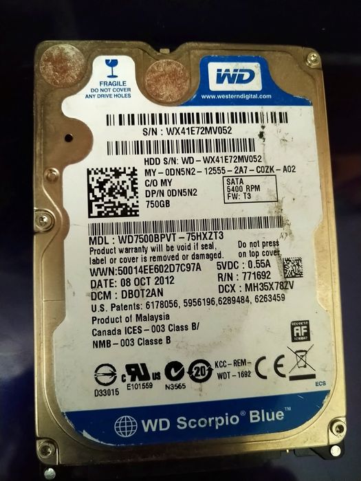 Продам WD7500BPVT-75HXZT3 (750Gb)
