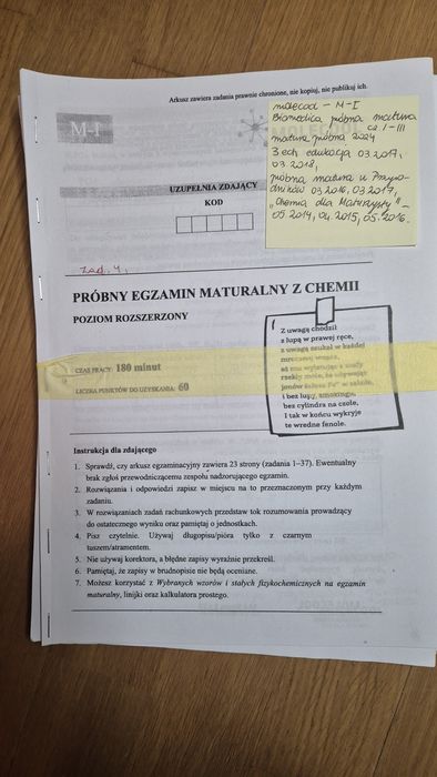 Arkusze maturalne z chemii