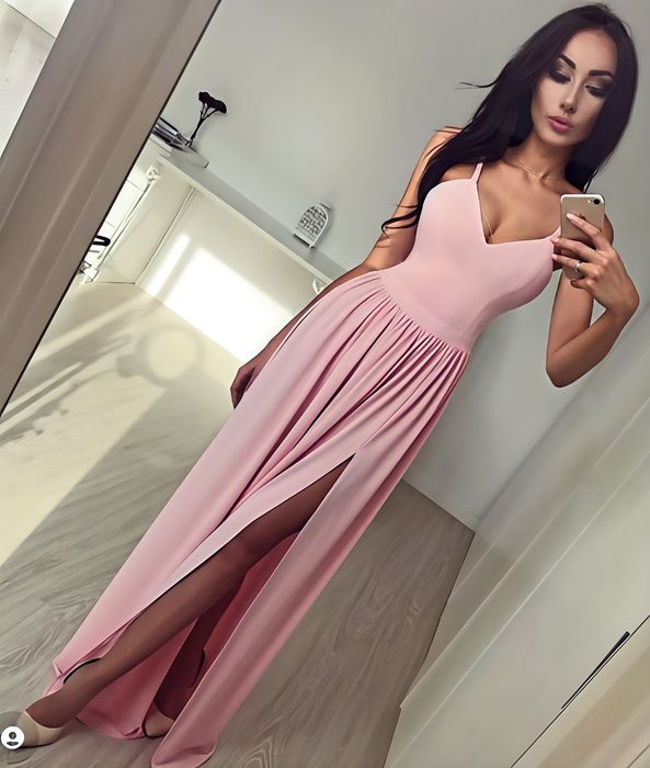 12. Piękna sexowna maxi pudrowy róż ślub wesele urodziny komunie święt
