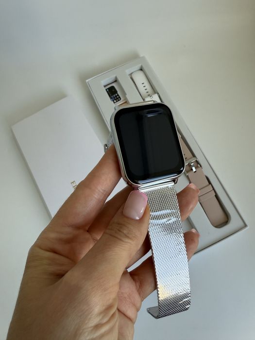 Nowy smartwatch Erkwei srebrny wymienne paski