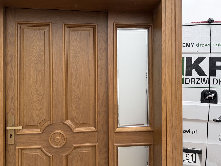 Drzwi zewnętrzne drewniane Dębowe z doświetlami Na Wymiar Cała Polska