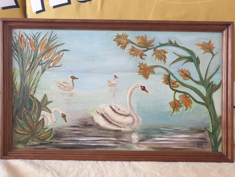 Quadros a óleo pintados à mão 64x38cm com moldura em madeira