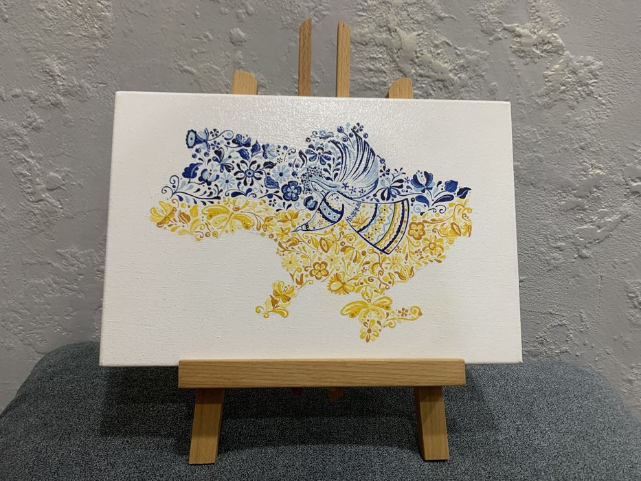 Патріотична картина 20х30 см | Картина в офіс з міні-мольбертом